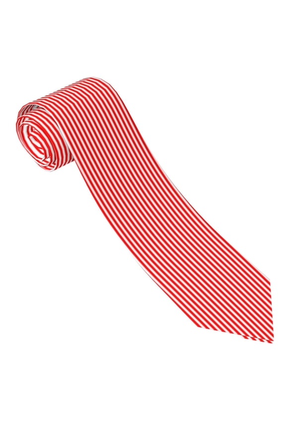 Men'S Tie Red White Vertical Stripe Pattern Print Polyester Necktie - One Size