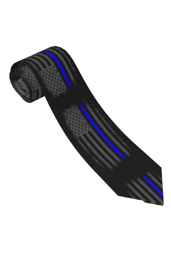 Men'S Tie Retro Thin Blue Line Flag Print Polyester Necktie - One Size