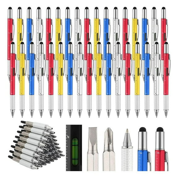 Men'S Tool Pen 6 in 1 Screwdriver Bulk Multi-Function with Refill Ruler Level Ballpoint
