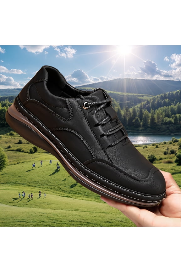 Men'S Top-Grain Faux Leather Lace-Up Shoes | All-Season Non-Slip Thick Sole, Classic Minimalist Style, Suitable for Work, Travel, School, Professional Settings