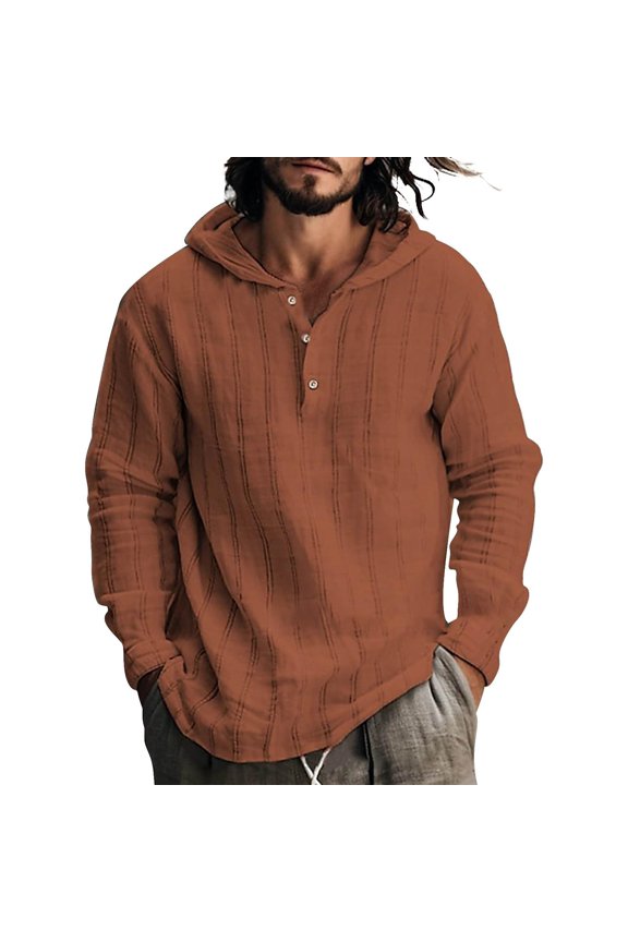 Men'S Tops, Casual Hooded Shirts, Long Sleeve Lightweight Henley Neck Tops With Relaxed Fit & Drawstring Hood For Streetwear Tees Mens Summer Shirts No Collar Dress Sweaters (L, Red) ZManTrek