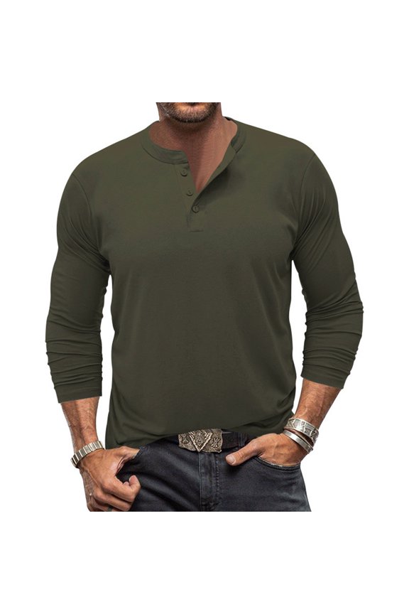 Men'S Tops, Henley Shirts, Casual Long Sleeve Button-Up Tops With Contrast Stitching, Relaxed Fit Soft Fabric Tees For Daily Wear Tops Mens Satin Shirt Workout Shirts Short (M, Army Green) ZManTrek