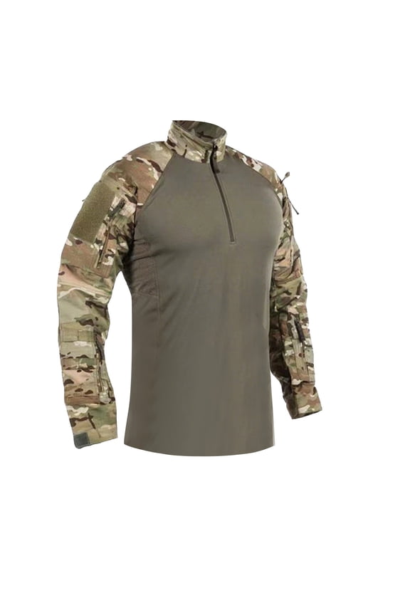 Men'S Tops, Tactical Training Shirts, Long Sleeve Camo Workout Tops With Quarter-Zip Collar, Breathable Outdoor Gear For Golf & Running Athletic Shirts Compression Shirt (XL, Camouflage) ZManTrek