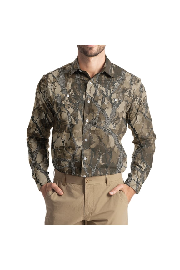 Men'S Tops, Work Shirts, Long Sleeve Camouflage Print Button Up Casual Shirt With Classic Lapel, Vintage Industrial Loose Fit Lightweight Top White Shirt Mens Dress Shirts (XXL, Dark Green) ZManTrek