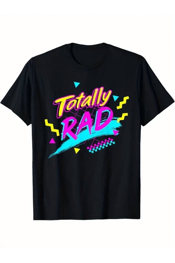 Men'S Totally Rad Retro 80s Graphic T-Shirt - Black Neon Gradient Vintage Tee