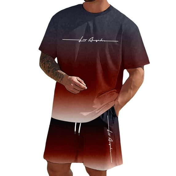 Men'S Tracksuit 2 Piece Graphic Athletic T Shirt Casual Short Sleeve And Shorts Set Summer Oversize Jogging Tracksuits (Wine,L)