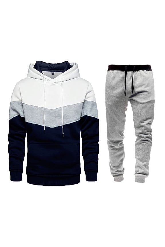 Men'S Tracksuit 2 Piece Hoodies Jogging Sweatpants Tracksuit Set For Men Long Sleeve Pullover Sweatsuit Activewear Patchwork Fashion