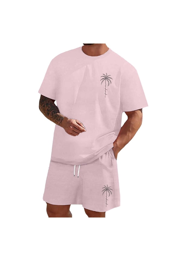 Men'S Tracksuits 2 Piece Shorts Set Oversized Short Sleeve Round Neck Drawstring Summer Shorts Sets Summer Men Retro Set (Pink,5XL)