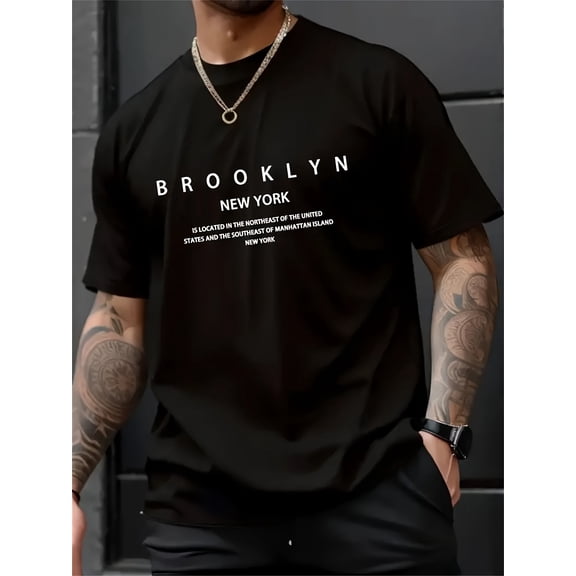Men'S Trendy Pattern BROOKLYN Print Comfortable, Soft Regular Fit T-Shirt