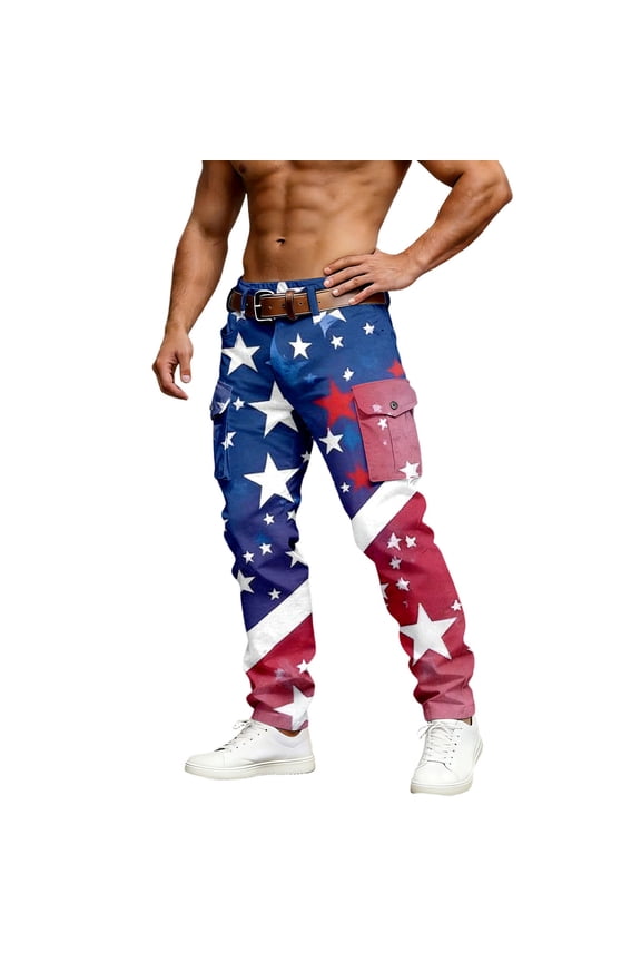 Men'S Trousers Pants Patriotic Independence Day Print Relaxed Fit Men'S Jeans Summer,Blue,M
