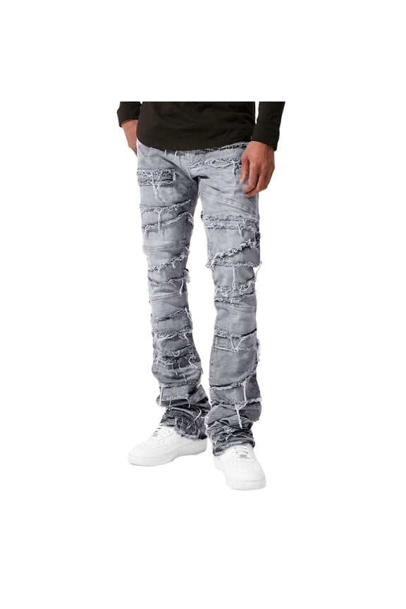 Men'S Trousers Pants Stretch Fit Skinny Stacked Ripped Slim Fit Patch Slim Fit Streetwear Men Warm Jeans,Grey,XL