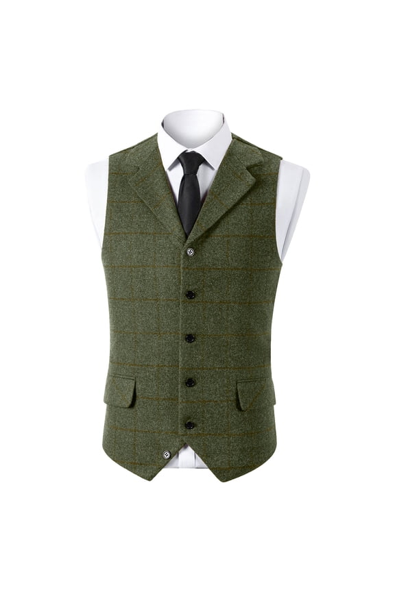 Men'S Tweed Vest Classic Steampunk Suit Vintage Button Down Wool Notch Lapel Waistcoat Thick Tweed Coat For Wedding