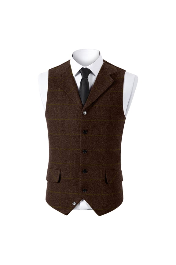 Men'S Tweed Vest Classic Steampunk Suit Vintage Button Down Wool Notch Lapel Waistcoat Thick Tweed Coat For Wedding