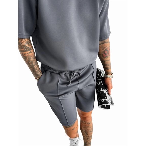 Men'S Two Piece Outfits Sets: Crew Neck Summer T-Shirt and Shorts Set with Pockets Dark Gray XXL