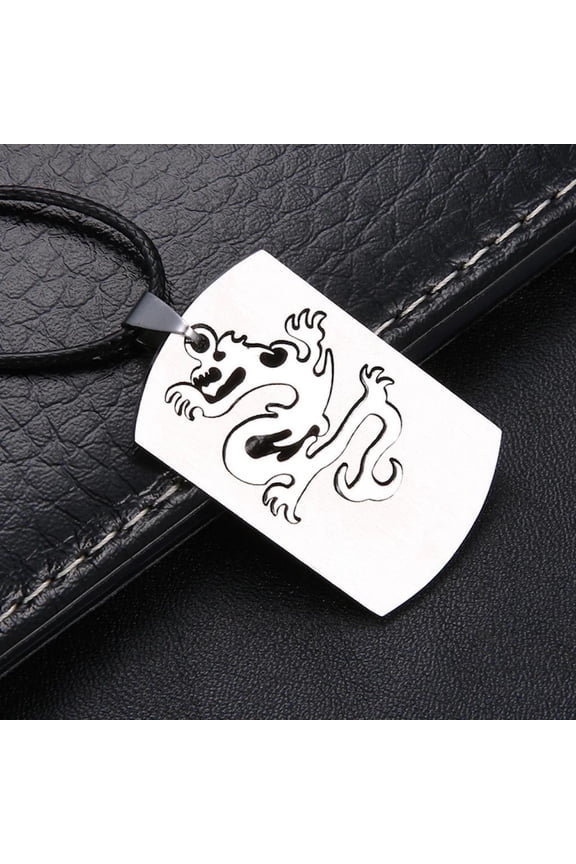 Men'S Unisex Stainless Steel Leather Pendant Necklace Military Tag Dragon L2
