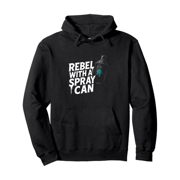 Men'S Urban Graffiti Hoodie - Rebel with A Spray Can Graphic Pullover Sweatshirt, Black Hooded Sweatshirt with Spray Paint Design, Machine Washable Regular Fit Streetwear for Everyday & Special Occas