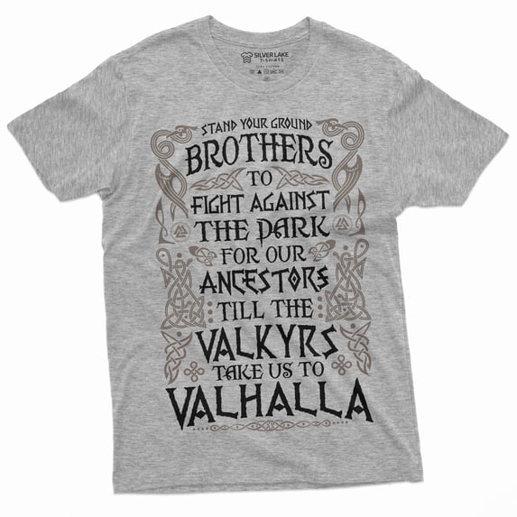 Men'S Valkyr Valhalla T-Shirt Brotherhood Warrior Tee Shirt Thor Norse Mythology Tee (3X-Large Grey)