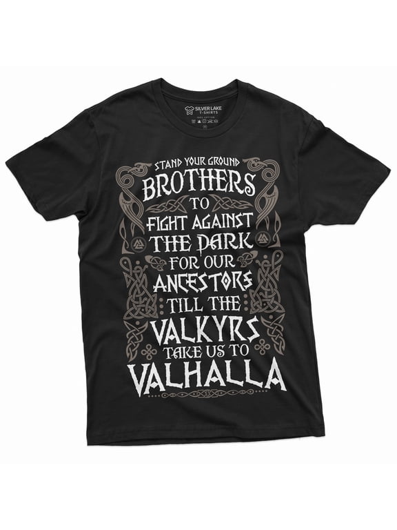 Men'S Valkyr Valhalla T-Shirt Brotherhood Warrior Tee Shirt Thor Norse Mythology Tee (Large Black)