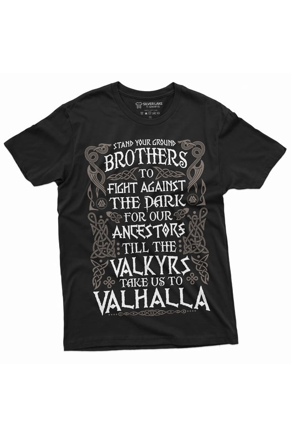 Men'S Valkyr Valhalla T-Shirt Brotherhood Warrior Tee Shirt Thor Norse Mythology Tee (Large Black)