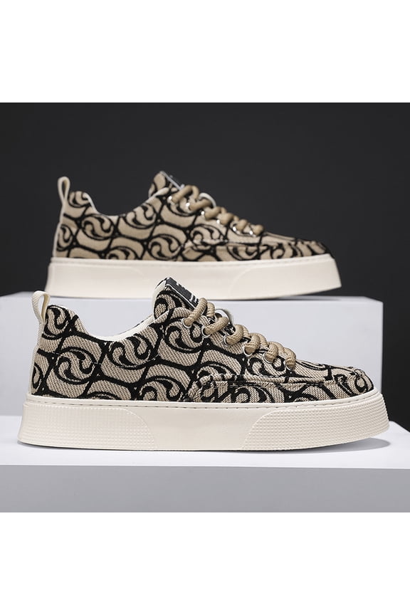Men'S Versatile Embroidered Trainers | Fabric Upper & Rubber Sole, Lace-Up Closure Printed Pattern Low-Top Soft Sole Casual Shoes,