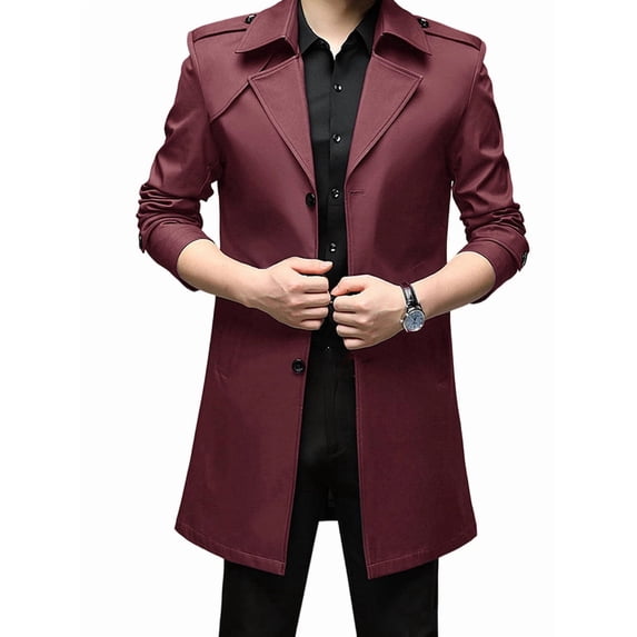 Men'S Versatile Trench Coat for Spring, Autumn, and Winter - Stylish and Functional Wine Red 4XL