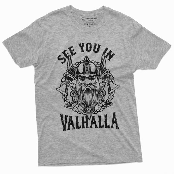 Men'S Viking Warrior T-Shirt See You In Valhalla Nordic Norse Mythology Odin Thor Tee (Small Grey)