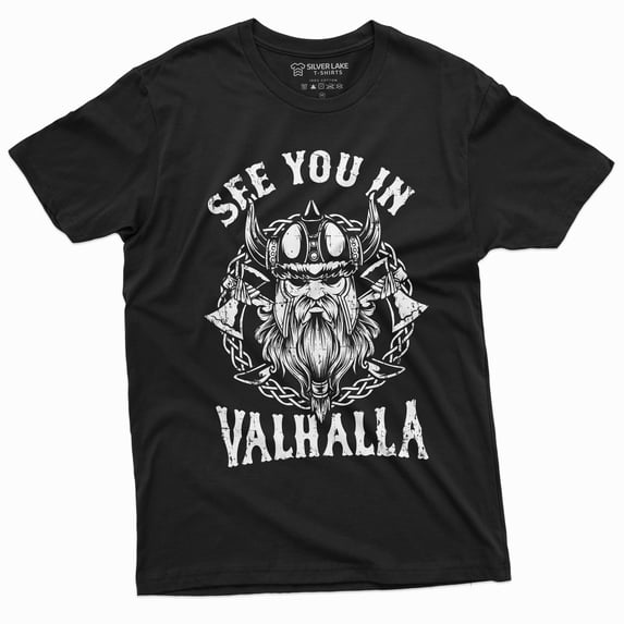 Men'S Viking Warrior T-Shirt See You In Valhalla Nordic Norse Mythology Odin Thor Tee (X-Large Black)