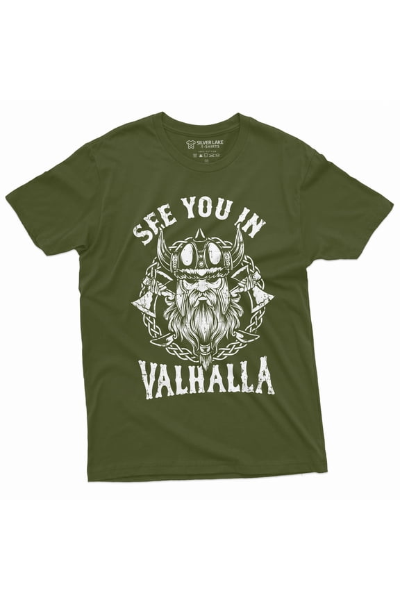 Men'S Viking Warrior T-Shirt See You In Valhalla Nordic Norse Mythology Odin Thor Tee
