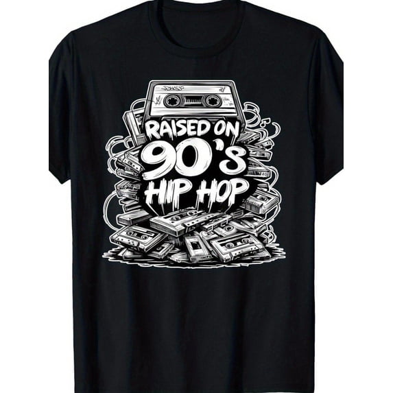 Men'S Vintage 90s Hip-Hop T-Shirt | Heavyweight 180gsm Retro Cassette Tape Graffiti Shirt, Loose Fit, Crew Neck, Slight Stretch Fabric, Casual Streetwear for Concerts & Everyday - Sizes S-2xl