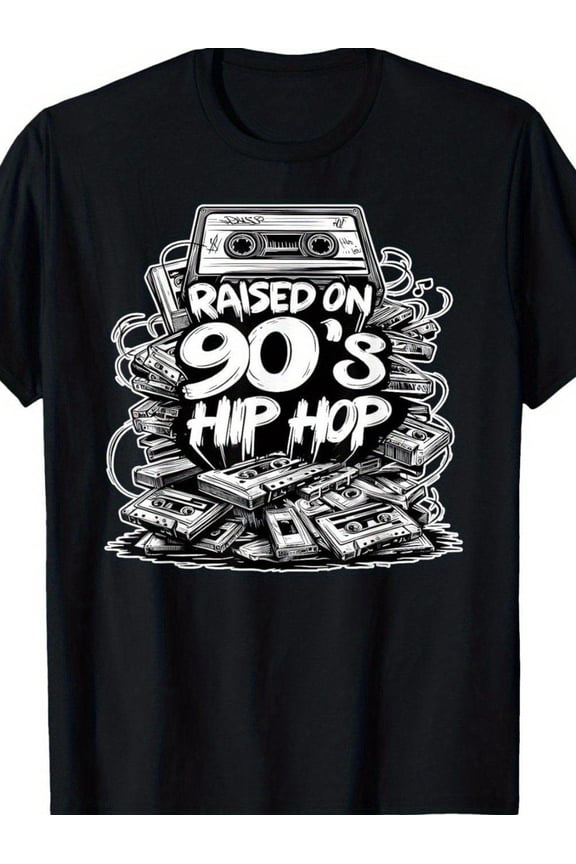 Men'S Vintage 90s Hip-Hop T-Shirt | Heavyweight 180gsm Retro Cassette Tape Graffiti Shirt, Loose Fit, Crew Neck, Slight Stretch Fabric, Casual Streetwear for Concerts & Everyday - Sizes S-2xl