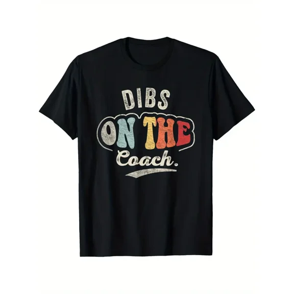 Men'S Vintage Basketball Coach T-Shirt - "Dibs On The Coach" Graphic Tee - Heavyweight 180gsm Cotton Shirt - Black with Red & Green Lettering - Sizes S-XXXL - Casual Sports