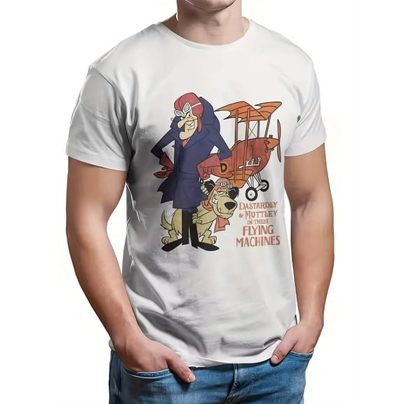 Men'S Vintage "Dastardly & Mutha Flying Machines" Graphic T-ShirSummer Tee with Airplane & Dog Design, Casual Wear | Playful Print | Comfortable Fit, PLUS SIZE