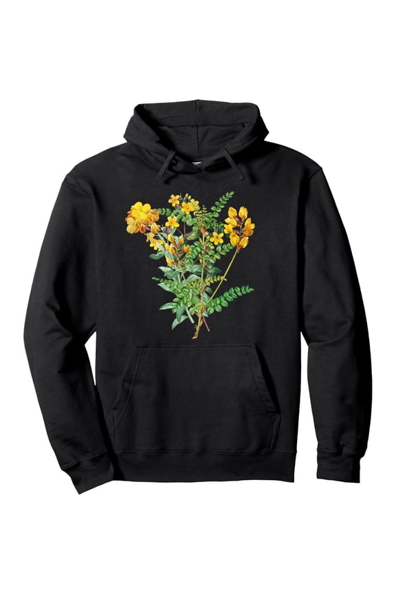Men'S Vintage Floral Hoodie - Black Pullover Sweatshirt with Orange Flowers, All-Season Casual Streetwear for Everyday & Formal Outfits, Comfortable Clothing, Retro Style, Durable Fabric, Long Sleeve