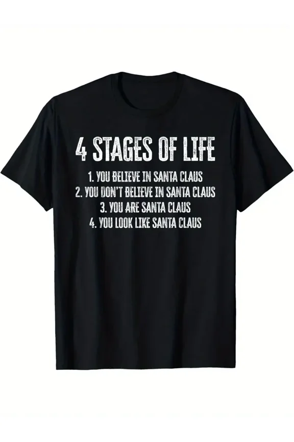 Men'S Vintage Graphic T-Shirt - 100% Cotton Crew Neck Short Sleeve Tee with "4 Stages of Life" Humorous Design, Regular Fit Casual Summer Top for Casual Attire, Bold Text