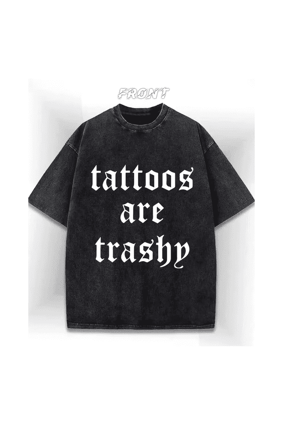 Men's Vintage-Inspired "Tattoos Are Trashy" Graphic Cotton T-Shirt, Black Casual Streetwear Short Sleeve Tee, 1 Pack