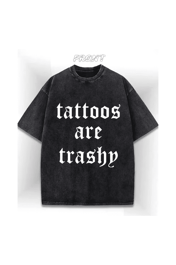 Men'S Vintage-Inspired "Tattoos Are Trashy" Graphic Cotton T-Shirt, Black Casual Streetwear Tee, 1 Pack