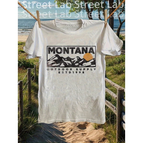 Men'S Vintage Montana Outdoor Graphic T-Shirt - Soft Cotton, Breathable & Machine Washable, Short Sleeve Crew Neck, Regular Fit, Perfect for Summer Weekend Casual Wear