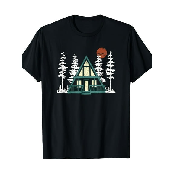 Men'S Vintage Retro Cabin in Woods Nature 180gsm 100% Cotton Tee - Cabin Life Retro Cmping Shirt for Nature Lovers, Weekend Outfit, Classic Round Neck, Comfortable Fit, Natureinspired Apparel