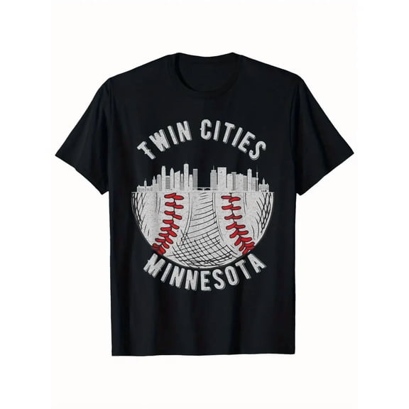 Men'S Vintage Twin Cities Minnesota MN Baseball Skyline T-Shirt - Red Crew Neck Tee with White & Gray Cityscape Graphic, Short Sleeve Casual Shirt for Sports Fans, All-Season