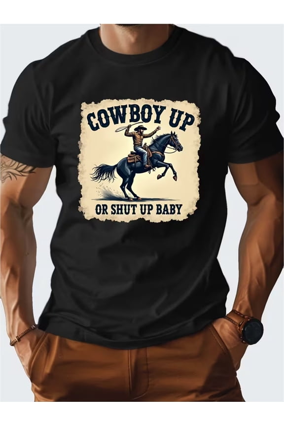 Men'S Vintage Western Cowboy T-Shirt | Featuring Horse Roping Design Black Crew Neck, Casual Fit, Ideal for Ranch, Rodeo, or Everyday Wear