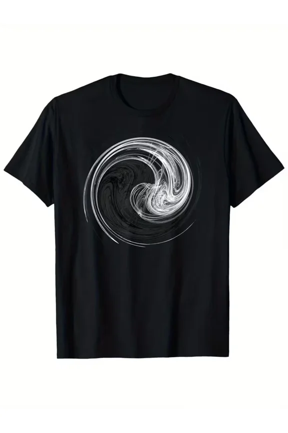 Men'S Vintage Yin Yang Tai Chi T-Shirt - Black with White Swirl Design, Short Sl