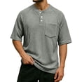 thumbnail image 1 of Men'S Waffle Knit Henley Shirts With Chest Pocket Short Sleeve Casual Loose Fit Breathable Tops For Workout And Daily Activities,Light Gray,XL, 1 of 7