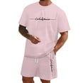 thumbnail image 1 of Men'S Waffle Shirt and Shorts 2 Piece Set, Short Sleeve Hooded Shirt and Beach Shorts Set Athletic Running Gym Outfits (Pink,M), 1 of 5
