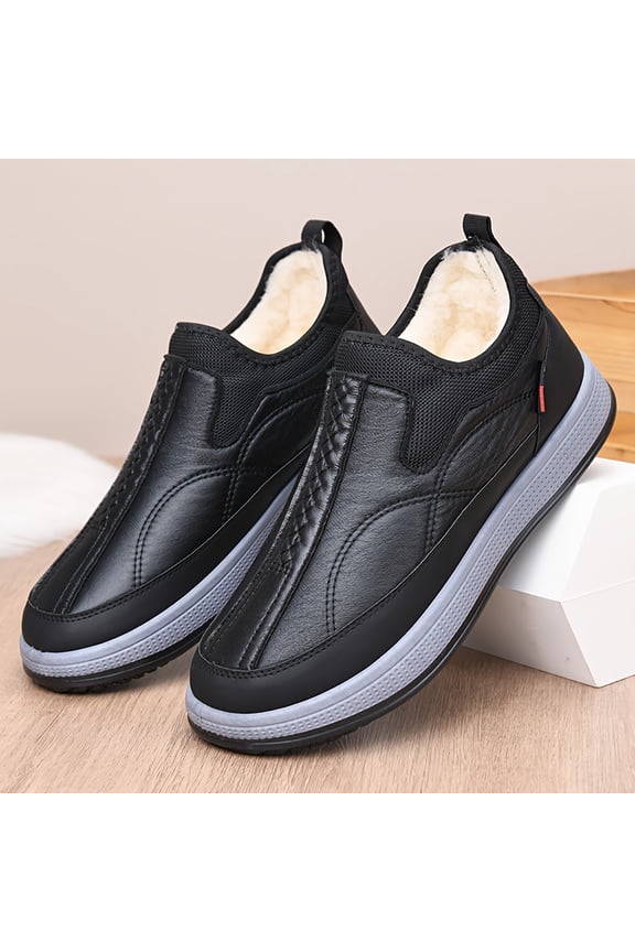 Men'S Warm-lined Ankle Boots - Slip-On/Duck-like Closure, All-Black Formal & Casual Shoes, Synthetic Upper & Cushioned Insole for Winter, Everyday & Special Events - Durable & Easy-Clean Footwear,
