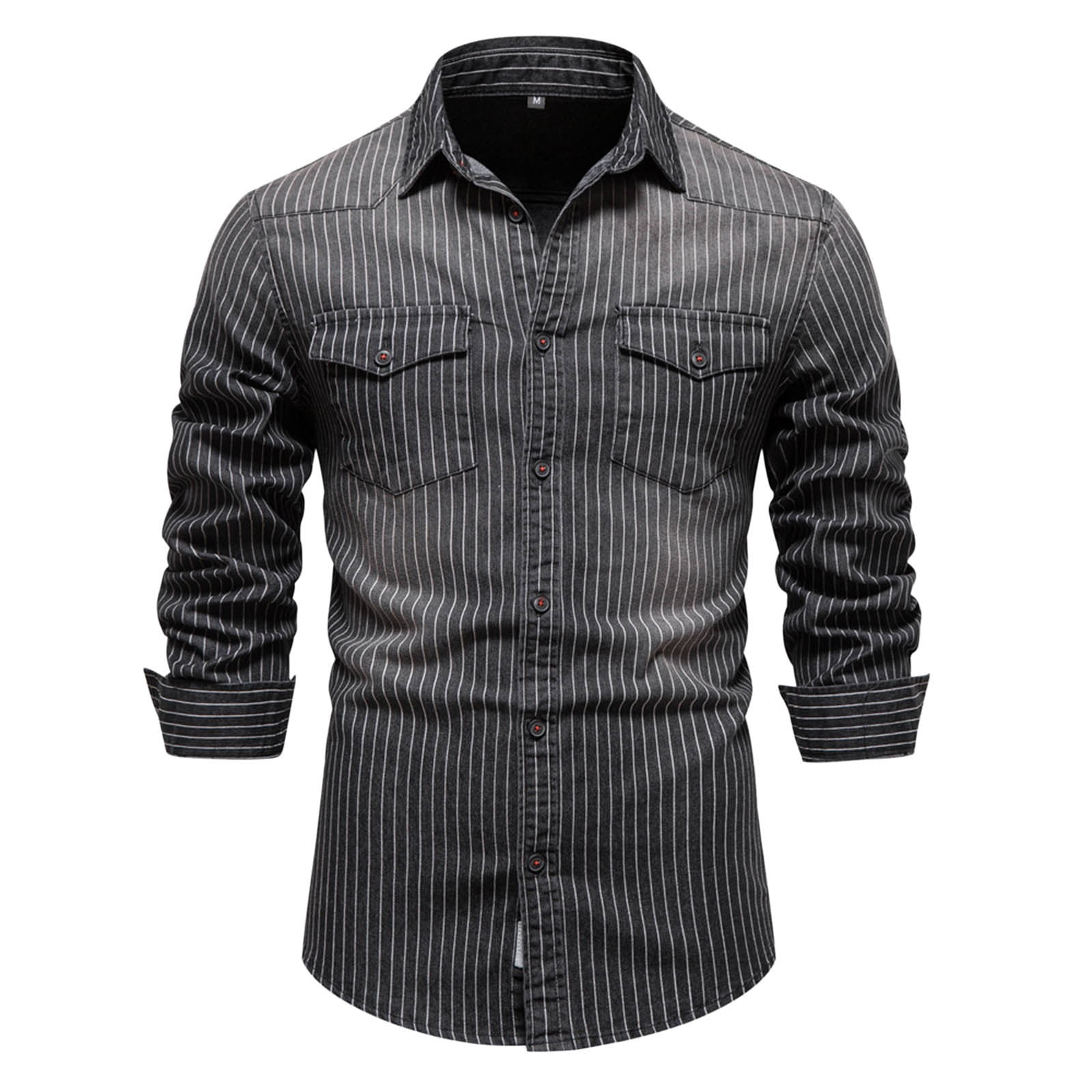 Button Mens Designer Denim Shirts Men'S Washed Classic Stripe