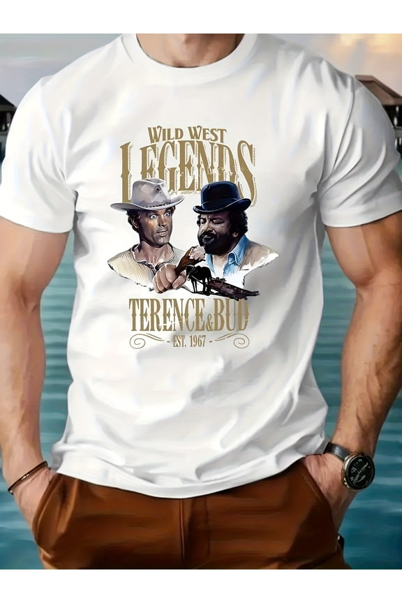 Men'S Western Mythology Graphic T-Shirt - Black Casual Crew Neck, Machine Washable, Regular Fit, All-Season Faux Denim-Themed T-Shirt, Designed by Terence And Bud, Western-Style T-Shirt.