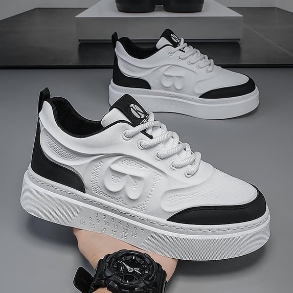 Men'S White Breathable Height-Increasing Platform Sneakers | Slip-Resistant Durable Lightweight Running Shoes, Student Campus Daily Outfit, Upper, Autumn New Fashion Versatile Sports Casual Shoes
