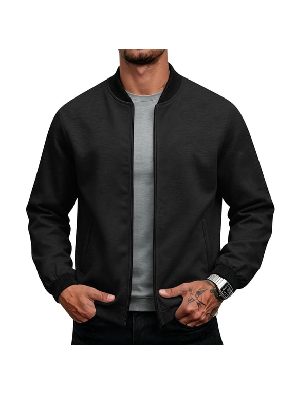 Men'S Windbreaker Bomber Jacket Classic Baseball Collar Zip Up Lightweight Casual Coat Wear,M