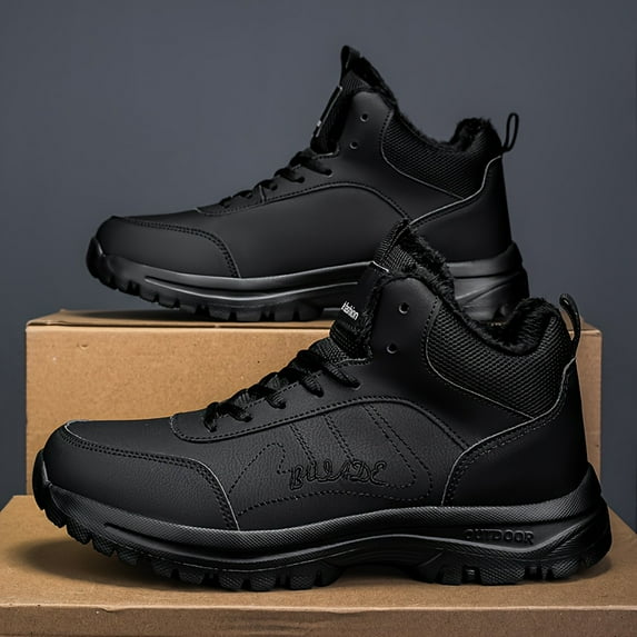 Men'S Winter Boots with Fleece Lining - Thick Insulated Mid-Calf Hiking Boots, Slip-Resistant Rubber Sole & Lace-Up Closure, Warm Outdoor Boots for Snow, Ice, and Cold Weather - Durable Fabric Upper