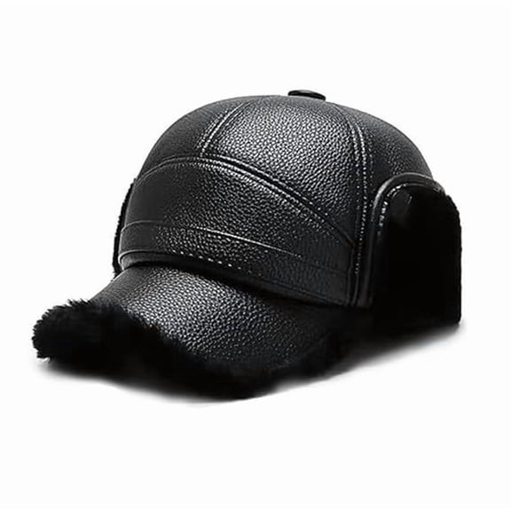 Men'S Winter Cap, Faux Leather Waterproof Earflap Hat, for Hunting Trapper Outdoors Activity Cold Winds, Black